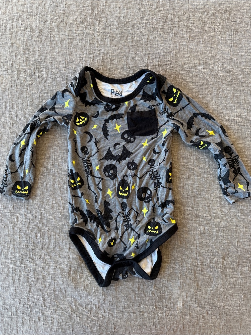 Little Sleepies Gray & Yellow Halloween Skeleton One-Piece